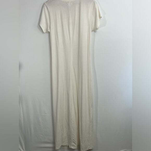 L‎ Space White M 100% Cotton Short Sleeve T Shirt Maxi Dress Slit - Picture 8 of 16